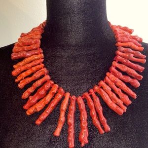 Real Natural Red Branch Coral Statement Sterling 925 Necklace